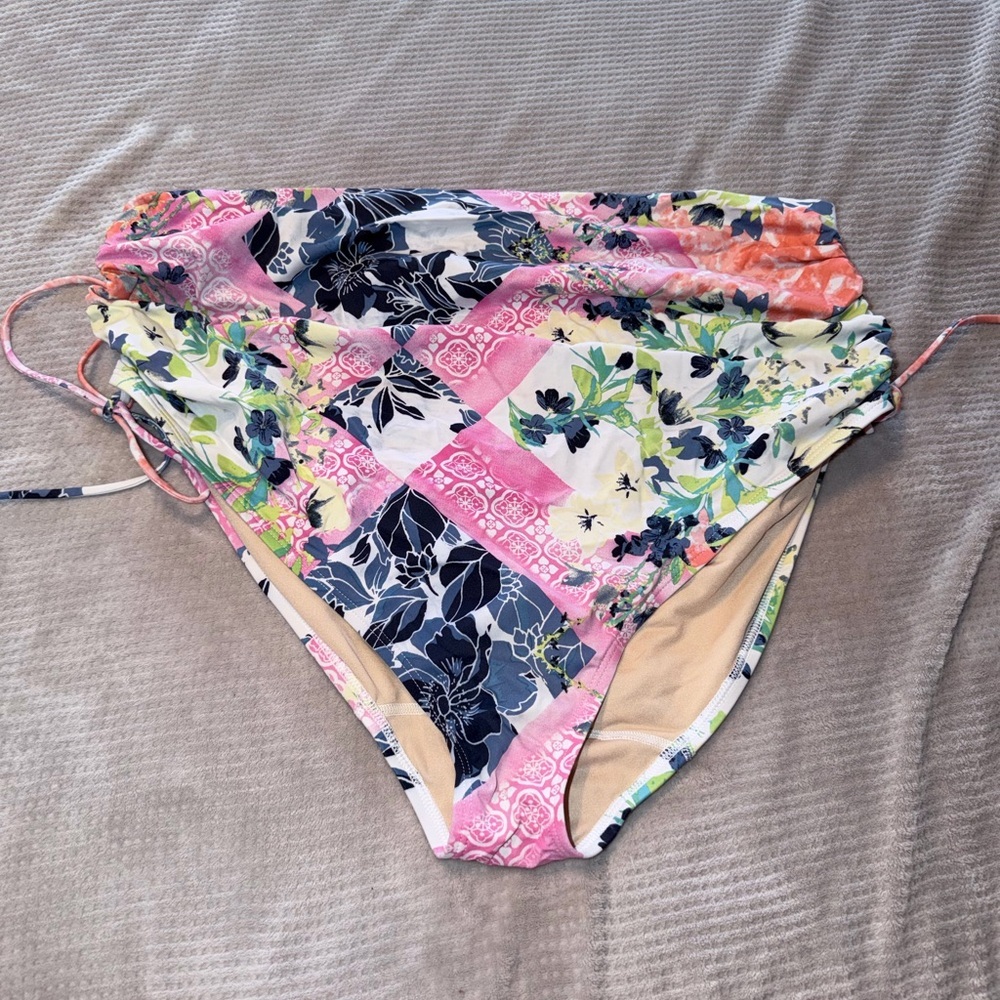 Floral Patchwork Bikini Bottoms - Pink, Navy, Green size 24